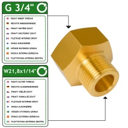 Reductor VOGELMANN de G3/4" Hembra a W21,8x1/14" Macho – Latón