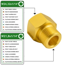 Reductor VOGELMANN de W24,32x1/14" Hembra a W21,8x1/14" Macho – Latón 