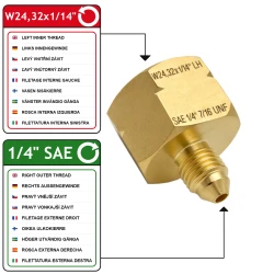Reducción W24,32x1/14 LH Hembra a G1/4" SAE RH Macho Vogelmann