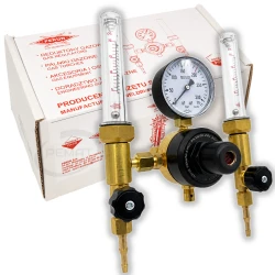 Regulador de gas PERUN AR/CO₂ con dos caudalímetros tipo RBNa/Nd-2,5Rx2